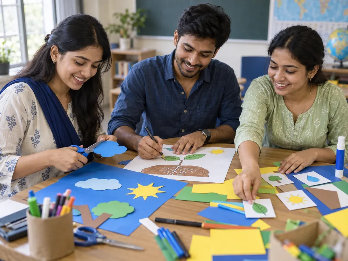 B.Ed students making teaching aids together